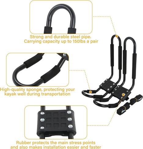 PIRIPARA Kayak Roof Rack 2 Pairs J-Bar Carrier Holder for Canoe, SUV, Cars, Truck, Surf Ski, Car Top Mount Racks for Trip, Set of 4 | 2 Pairs J-Bar Carrier Holder for Canoe, SUV, Cars, Truck, Surf Ski, Car Top Mount Racks for Trip, Set of 4 in Saudi Arabia
