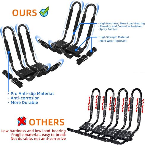 PIRIPARA Kayak Roof Rack 2 Pairs J-Bar Carrier Holder for Canoe, SUV, Cars, Truck, Surf Ski, Car Top Mount Racks for Trip, Set of 4 | 2 Pairs J-Bar Carrier Holder for Canoe, SUV, Cars, Truck, Surf Ski, Car Top Mount Racks for Trip, Set of 4 in Saudi Arabia