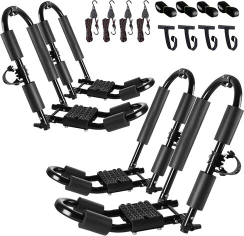 FORWODE Premium Kayak Roof Rack، زوجان من رف السقف J-Bar، رف قابل للطي قابل للتعديل، حامل سقف كاياك عالي التحمل 2 قوارب الكاياك، الزورق، سيارات الدفع الرباعي، لوح التزلج على سيارات الدفع الرباعي، العارضة للسيارة والشاحنة in Kuwait