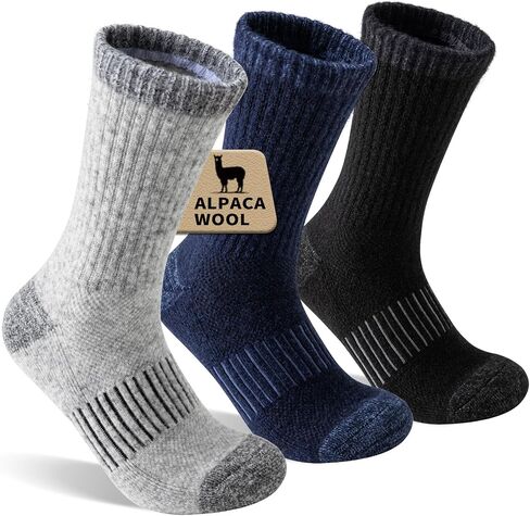 Alpaca Wool Running Hiking Socks for Men Women,Boot Work Crew Socks | 3 Pairs, Moisture Wicking, Compressive Arch Support, Reinforced Cushion, Secure Fit, Thermal Winter Warm Merino Socks in Saudi Arabia