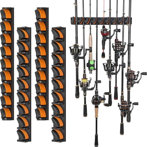 PLUSINNO V9 Vertical Fishing Rod Holder, Wall Mounted Fishing Rod Rack, Fishing Pole Holder Holds Up to 9 Rods or Combos, Fishing Rod Holders for Garage,Fishing Gear and fishing Gifts for Men in Kuwait