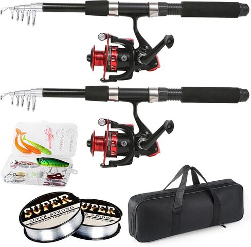 Tripquips Fishing Rod, 6.9ft 2Pcs Telescopic Fishing Rods Set, Carbon Fiber Fishing Pole, 2PCS Spinning Rod and Reel Combo with Carrier Bag Freshwater Fishing Rod and Reel Combos Kits Fishing Gear-Red in Saudi Arabia