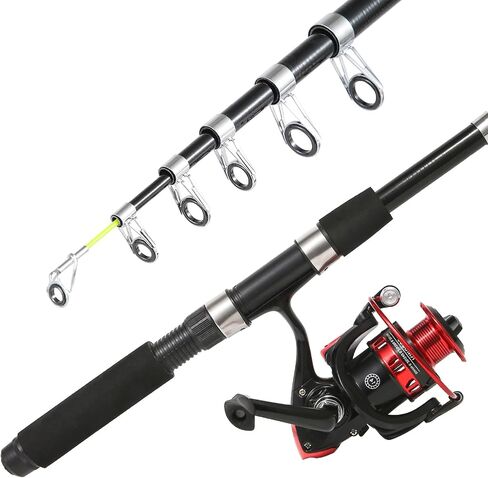 Tripquips Fishing Rod, 6.9ft 2Pcs Telescopic Fishing Rods Set, Carbon Fiber Fishing Pole, 2PCS Spinning Rod and Reel Combo with Carrier Bag Freshwater Fishing Rod and Reel Combos Kits Fishing Gear-Red in Saudi Arabia