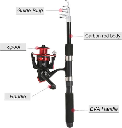 Tripquips Fishing Rod, 6.9ft 2Pcs Telescopic Fishing Rods Set, Carbon Fiber Fishing Pole, 2PCS Spinning Rod and Reel Combo with Carrier Bag Freshwater Fishing Rod and Reel Combos Kits Fishing Gear-Red in Saudi Arabia