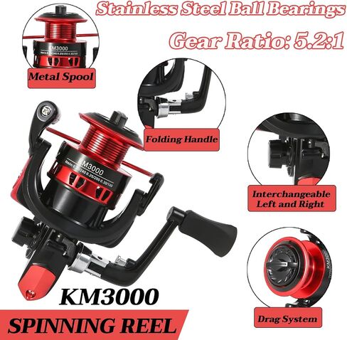 Tripquips Fishing Rod, 6.9ft 2Pcs Telescopic Fishing Rods Set, Carbon Fiber Fishing Pole, 2PCS Spinning Rod and Reel Combo with Carrier Bag Freshwater Fishing Rod and Reel Combos Kits Fishing Gear-Red in Saudi Arabia