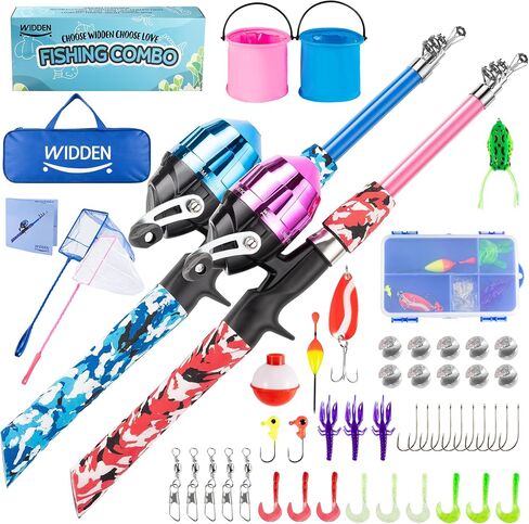 WIDDEN Kids Fishing Pole, Portable Telescopic Kids Fishing Poles for Boys and Girls, Fishing Rod and Reel Combo Kit with Tackle Box, and Fishing Net, Best Fishing Pole for Toddler Youth in Kuwait