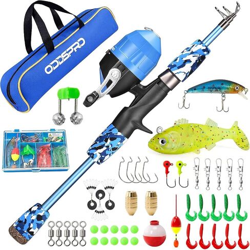 ODDSPRO Kids Fishing Pole Pink, Portable Telescopic Fishing Rod and Reel Combo Kit - with Spincast Fishing Reel Tackle Box for Girls, Youth in Saudi Arabia
