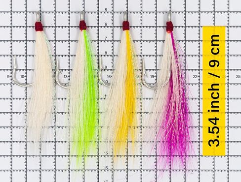8/9 Pack Bucktail Teaser Hooks, White Chartreuse Yellow Pink | Non-Weighted, Hand-Tied, Saltwater Fishing Hooks for doormat fluke & Striped Bass, 5/0 High Carbon Steel Hooks in Saudi Arabia