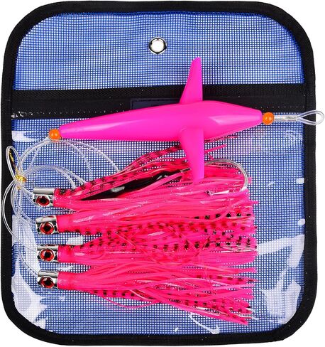 Daisy Chain Trolling Lures - Bird Teaser Big Game Saltwater Offshore Tuna Mahi Wahoo Fully Rigged Bulb Squid Teasers Trolling Fishing Lures with Mesh Bag in Kuwait