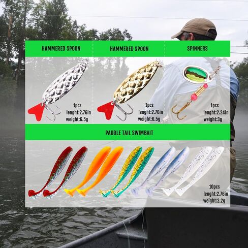 FONMANG Fishing Lures - Fishing Tackle kit with Fishing Spoons, Swim Bait, Jerk baits, Lure & Fishing Accessories, Bass Fishing Kit Also for Trout, Bluegill, Small Fishing Tackle Box for Freshwater in Kuwait