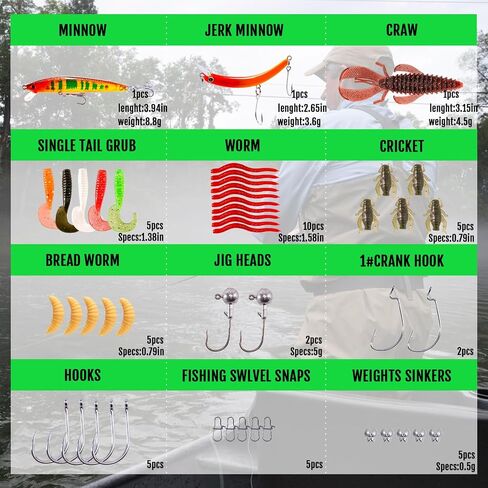 FONMANG Fishing Lures - Fishing Tackle kit with Fishing Spoons, Swim Bait, Jerk baits, Lure & Fishing Accessories, Bass Fishing Kit Also for Trout, Bluegill, Small Fishing Tackle Box for Freshwater in Kuwait
