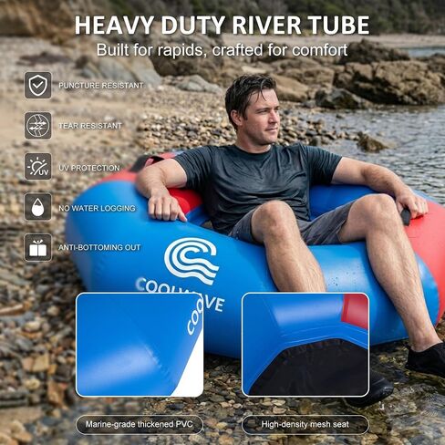 COOLWAVE Inflatable River Tube with Hand Pump, Heavy-Duty River Tubes for Floating, 43" Floating Tube with Mesh Seat for River, Lake, and Whitewater, Float Tube for Family and Friends, 300LBS Capacity in Kuwait