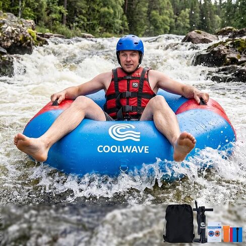 COOLWAVE Inflatable River Tube with Hand Pump, Heavy-Duty River Tubes for Floating, 43" Floating Tube with Mesh Seat for River, Lake, and Whitewater, Float Tube for Family and Friends, 300LBS Capacity in Kuwait