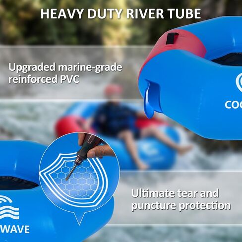 COOLWAVE Inflatable River Tube with Hand Pump, Heavy-Duty River Tubes for Floating, 43" Floating Tube with Mesh Seat for River, Lake, and Whitewater, Float Tube for Family and Friends, 300LBS Capacity in Kuwait