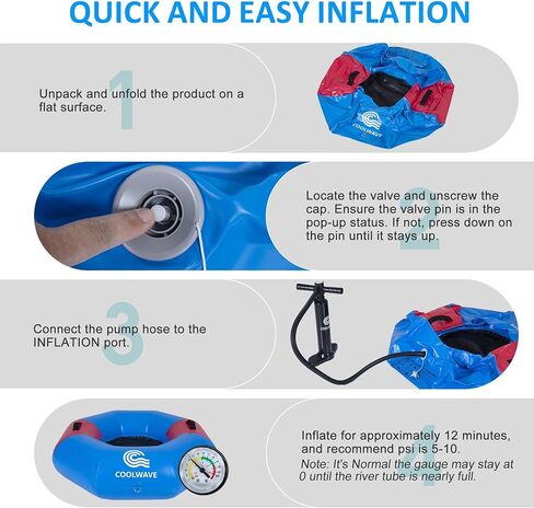 COOLWAVE Inflatable River Tube with Hand Pump, Heavy-Duty River Tubes for Floating, 43" Floating Tube with Mesh Seat for River, Lake, and Whitewater, Float Tube for Family and Friends, 300LBS Capacity in Kuwait