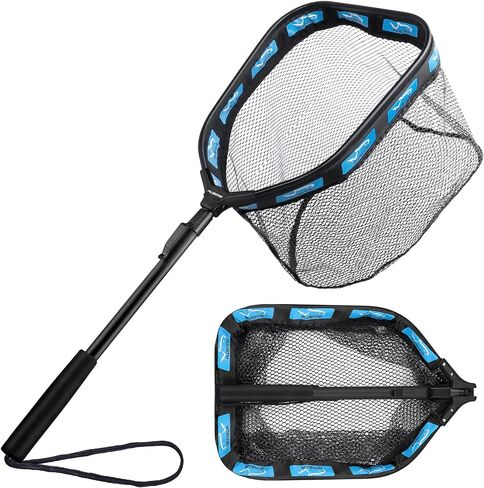 PLUSINNO Floating Fishing Net for Steelhead, Salmon, Fly, Kayak, Catfish, Bass, Trout Fishing, Rubber Coated Foldable Landing Net with Fixed or Telescoping Pole Handle, Fishing Gear and Gifts for Men in Kuwait