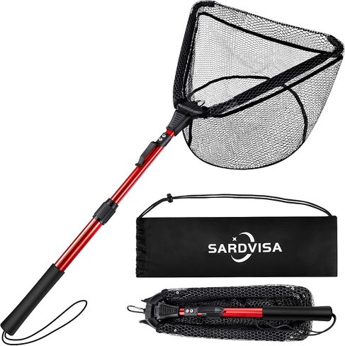 Upgraded Foldable Floating Fishing Net, Tangle-Free Anti-Snag Coated Landing Net, Quick Release & Easy Fold, Portable Fishing Gear for Ranger Boat, Kayak & Trout Salmon Bass Fishing, Gifts for Men in Kuwait