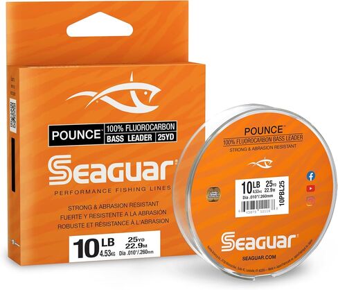 Seaguar Pounce Bass Fishing Leader Line, Freshwater, 100% Fluorocarbon, 25yd Spool, Clear, Multiple Sizes in Kuwait