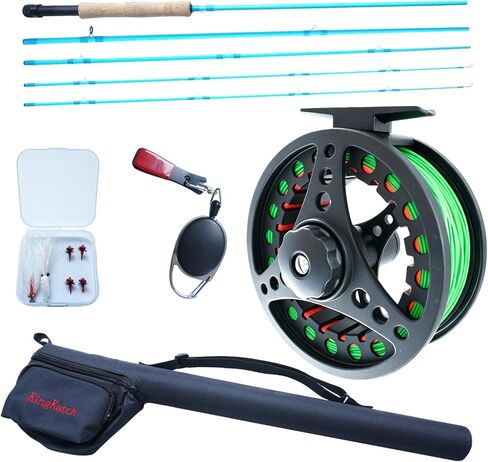 Fly Fishing Rod Combo, 4 Piece Portable 5/6WT Fly Rod with Extra Spare Tip, Pre-Loaded Fly Reel and Fly Line with Flies, Complete Starter Kit for Trout, Bass and Freshwater Fishing in Saudi Arabia