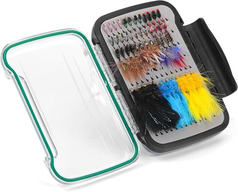 Hand-Tied Fly Fishing Flies Kit, Dry Wet Flies Nymphs Streamers Assortment for Trout & Bass with Waterproof Fly Box in Saudi Arabia
