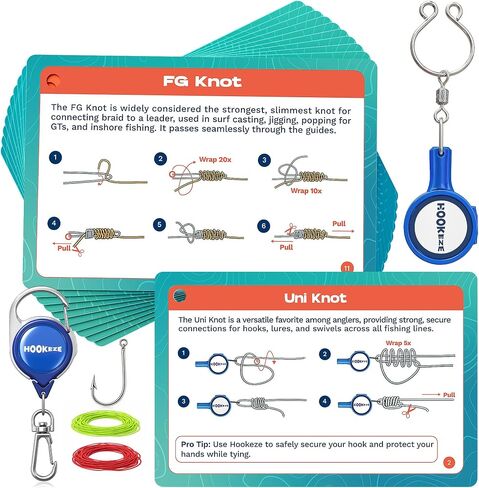 HOOK-EZE Complete Fishing Knot Tying Guide Kit|Includes Waterproof Guide to 13 Essential Knots, Knot Tying Tool, Practice Hook & Lines, Zinger Retractor|Fly Fishing Gifts & Stocking Stuffers for Men in Saudi Arabia
