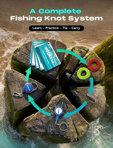 HOOK-EZE Complete Fishing Knot Tying Guide Kit|Includes Waterproof Guide to 13 Essential Knots, Knot Tying Tool, Practice Hook & Lines, Zinger Retractor|Fly Fishing Gifts & Stocking Stuffers for Men in Saudi Arabia