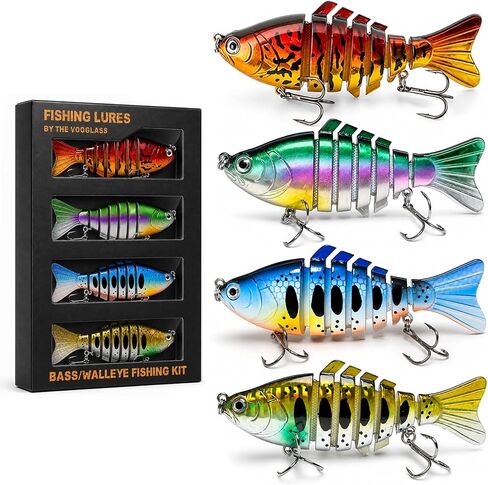 VOOGLASS 4PCS Fishing Lures Kit Hard Baits for Bass Pike Walleye | Realistic Hard Fishing Lures with Individual Storage Boxes, Gift-Ready Kit for Freshwater & Saltwater Anglers in Kuwait