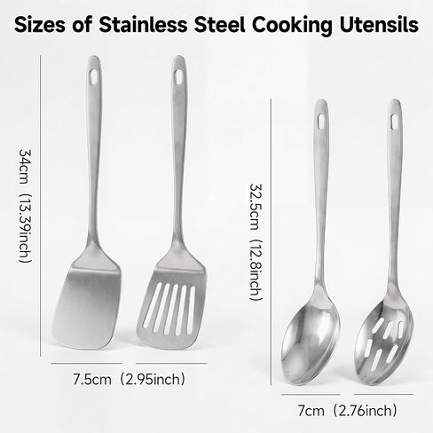 4PCS Stainless Steel Kitchen Cooking Utensils Spatula & Spoons Set | Solid & Slotted Turners, Serving & Slotted Spoons, Heat Resistant, For Flipping Fish, Eggs and Pancakes, Dishwasher Safe in Saudi Arabia