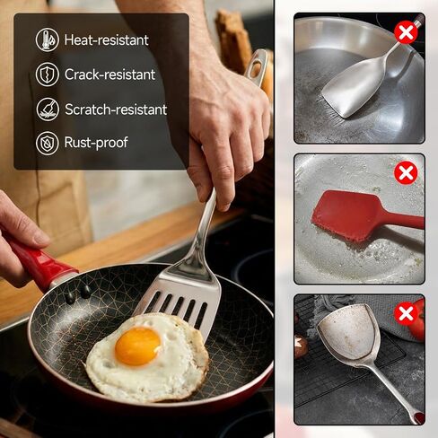 4PCS Stainless Steel Kitchen Cooking Utensils Spatula & Spoons Set | Solid & Slotted Turners, Serving & Slotted Spoons, Heat Resistant, For Flipping Fish, Eggs and Pancakes, Dishwasher Safe in Saudi Arabia