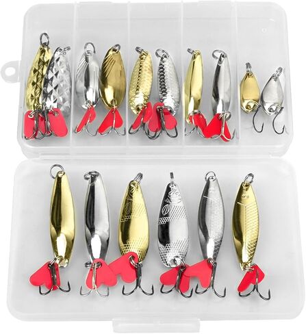 DONQL Spoon Fishing Lures 16pcs Small Fishing Spoons Metal Hard Baits Set | Spoon Fishing Lures, Hard Baits Saltwater Fishing Lures Spinner Baits Fish Treble Hooks Tackle Salmon Bass in Saudi Arabia
