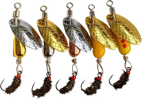 5Pcs Trout Spinners Barbless Fishing Lures with Single Hook Spinner Hooks for River Salmon Stream Fishing Durable Bass and Pike Lures for Freshwater Lake Angling in Saudi Arabia