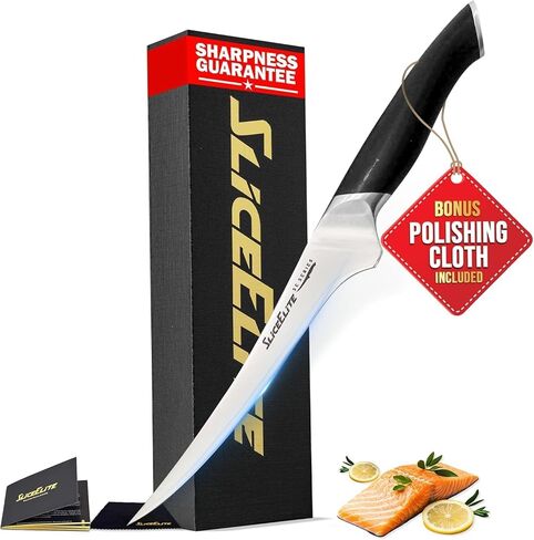 SliceElite SE Series 7-Inch Fillet Knife for Meat & Fish – Razor-Sharp VG10 Steel Blade, Precision Trimming & Boning Knife for Meat Cutting, Professional Fillet Knofe with Pakkawood Handle in Saudi Arabia