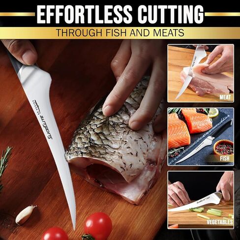 SliceElite SE Series 7-Inch Fillet Knife for Meat & Fish – Razor-Sharp VG10 Steel Blade, Precision Trimming & Boning Knife for Meat Cutting, Professional Fillet Knofe with Pakkawood Handle in Saudi Arabia