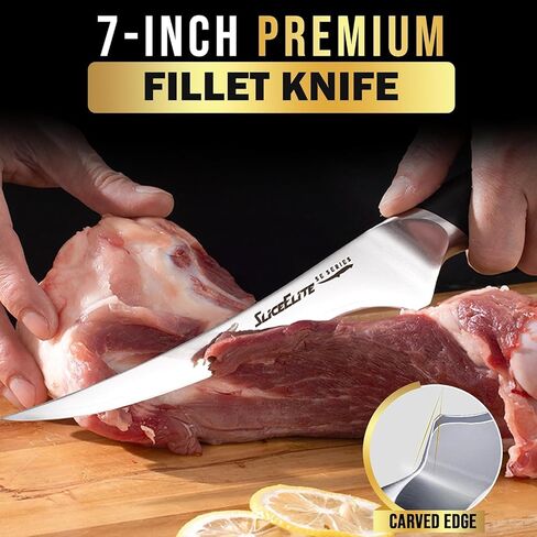 SliceElite SE Series 7-Inch Fillet Knife for Meat & Fish – Razor-Sharp VG10 Steel Blade, Precision Trimming & Boning Knife for Meat Cutting, Professional Fillet Knofe with Pakkawood Handle in Saudi Arabia