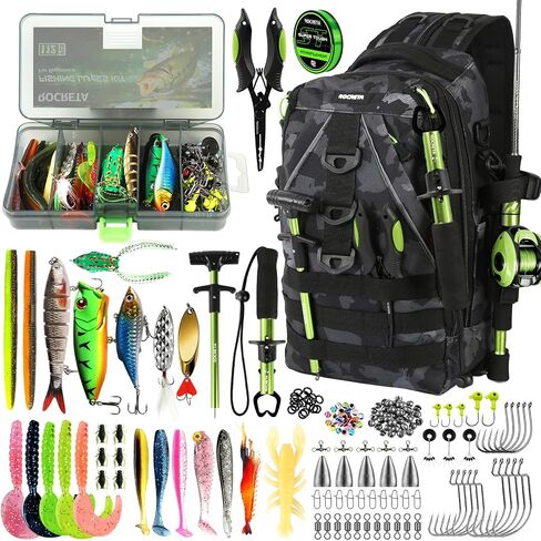 Fishing Backpack with Tackle Boxes,Fishing Lure Kit and Tool | Waterproof Fishing Tackle Bag With Rod Holder, Sling Backpack wtih Fishing Gear, Fishing Gifts for Men Woman Anglers in Saudi Arabia