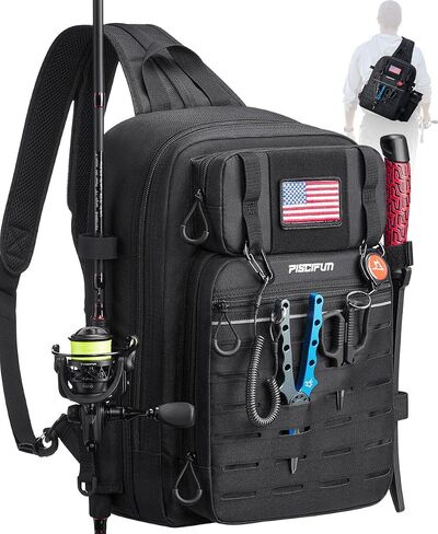 Piscifun Fishing Backpack Tackle Bag, MOLLE & 2 Rod Holders, Multi Storage | Water-Resistant Lightweight Outdoor Pack, fits 3×3600 boxes, reinforced stitching in Saudi Arabia