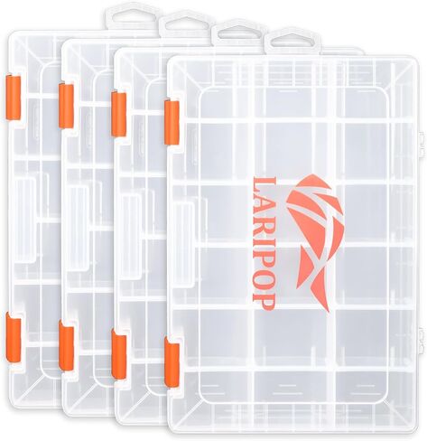 LARIPOP 4-Pack 3600 Fishing Tackle Boxes, Clear Plastic Storage Trays with Adjustable Dividers, Organizer for Lures, Hooks, Sinkers, Jigs & Fishing Accessories in Kuwait