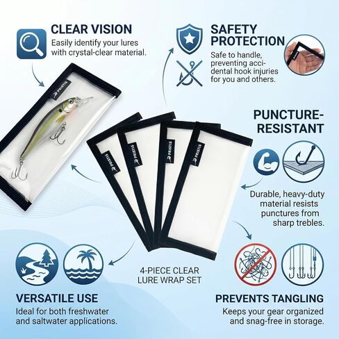 4 Pack Fishing Lure Wraps, 7.5 Inch Clear PVC Hook Covers, Durable Tackle Storage Organizer for Saltwater & Freshwater Fishing Gear in Saudi Arabia
