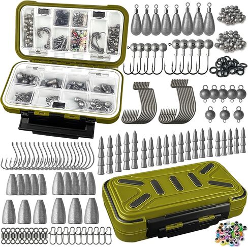 Fishing Accessories Kit, 264/423PCS Fishing Tackle Box with Hooks, Weights, Sinkers for Bass Trout, Gifts for Men,Kids in Kuwait
