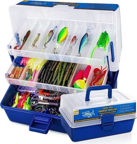 Large 3-Layer Fishing Tackle Box Lures with Tackle Included 448 Pcs | Gifts for Men Kids Starter Kits, Includes Pliers, Hooks, Weights, Bobbers, Rigs Accessories Freshwater Bass Fishing Gear in Kuwait