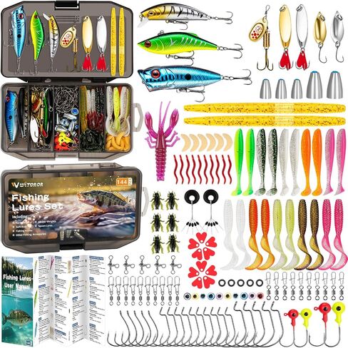 WITOROR Fishing Lures, Tackle Box with Tackle Included, Crankbaits, Soft Plastic Baits, Hooks, Weights & Fishing Accessories, Freshwater Fishing Gear Kit for Bass, Trout, Walleye & Beginners in Saudi Arabia