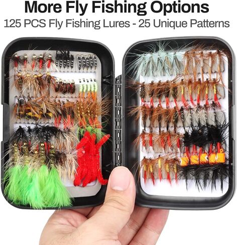 Fly Fishing Flies 125pcs Lures Bait Trout Bass Dry Nymphs Wooly Bugger Tenkara Assortment Kit for Trout Fish Gifts Men in Kuwait