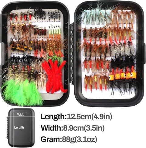 Fly Fishing Flies 125pcs Lures Bait Trout Bass Dry Nymphs Wooly Bugger Tenkara Assortment Kit for Trout Fish Gifts Men in Kuwait