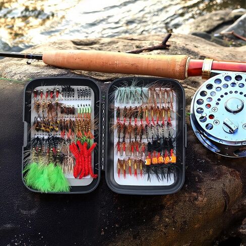 Fly Fishing Flies 125pcs Lures Bait Trout Bass Dry Nymphs Wooly Bugger Tenkara Assortment Kit for Trout Fish Gifts Men in Kuwait