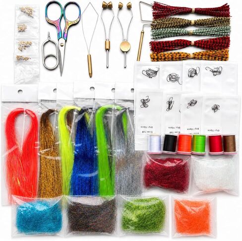 Fly Tying Kit – Complete Starter Set with Tools & Materials, Fly Fishing Gift Box for Building Flies & Jigs, Includes Bobbin, Hooks, Beads, Scissors, Whip Finisher, Carry Bag in Saudi Arabia