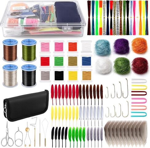 Thiccywoov Fly Tying Kit with Tools and Materials, 80 Hooks Fly Fishing Lure Making Set, 18 Colors Silicone Legs Chenille Feathers Dubbing Wire, All in One Starter Kit for Trout Bass Jig Streamer DIY in Kuwait