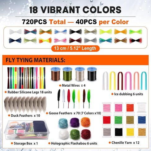 Thiccywoov Fly Tying Kit with Tools and Materials, 80 Hooks Fly Fishing Lure Making Set, 18 Colors Silicone Legs Chenille Feathers Dubbing Wire, All in One Starter Kit for Trout Bass Jig Streamer DIY in Kuwait