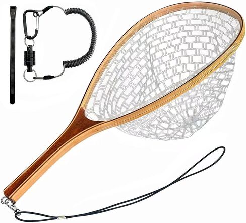 Fly Fishing Landing Net Trout Soft 23.62in Rubber Catch and Release Fish Net with Wooden Handle Frame Magnetic Fly Fish Net in Saudi Arabia