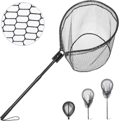 High Strength Large Landing Net, Fishing Net with Long Telescoping Handle | Soft Rubber Mesh, 60 in Max Length, 23 × 18 in Hoop, Landing Nets for Fishing, Ideal for Boat, Pier, River Angling in Saudi Arabia