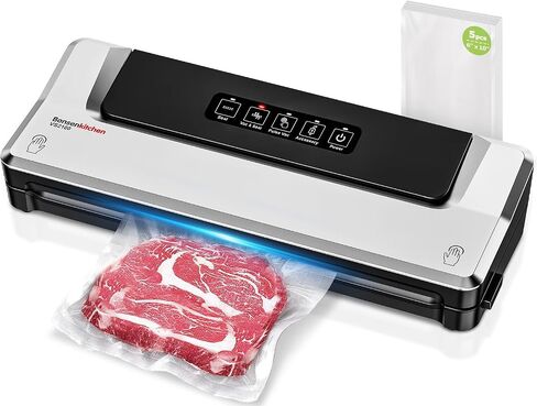 Bonsenkitchen Vacuum Sealer Machine, Multiple Modes For Meal Prep,Silver | Compact Vacuum Sealer for Kitchen Storage & Sous-Vide,External Vacuum System,6x Longer Freshness,5 Vacuum Bags in Saudi Arabia